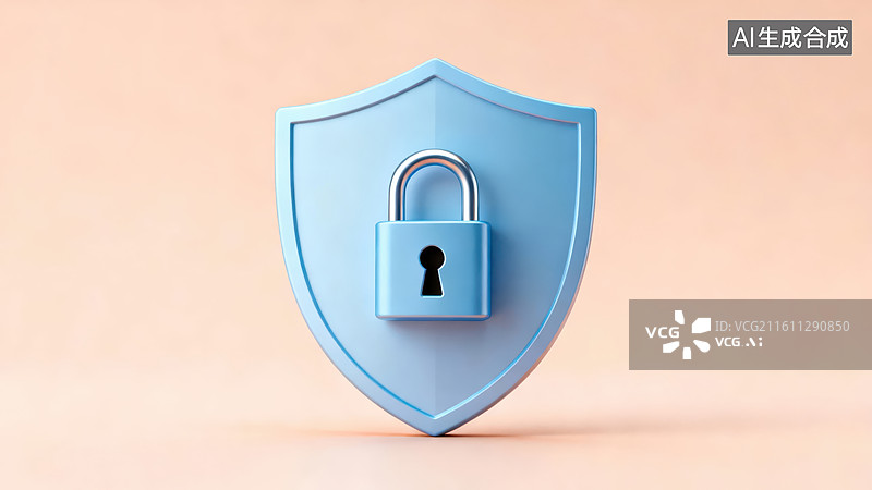 【AI数字艺术】蓝色盾牌与挂锁图片素材