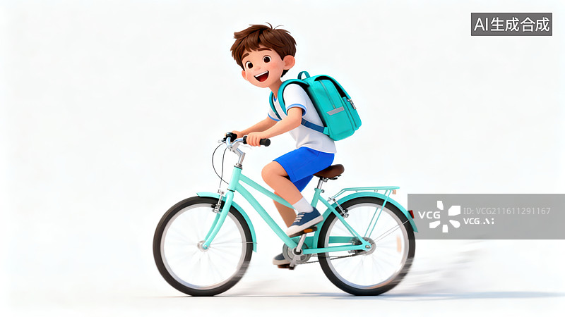 【AI数字艺术】男孩骑自行车上学图片素材