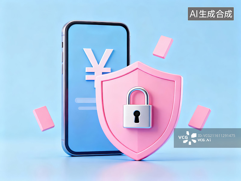 【AI数字艺术】手机与安全盾牌保护货币符号图片素材