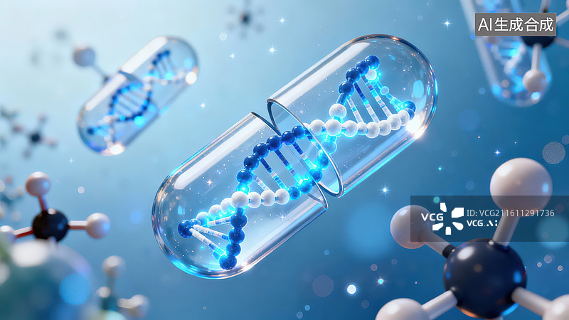 【AI数字艺术】DNA分子在胶囊中的科技展示图片素材