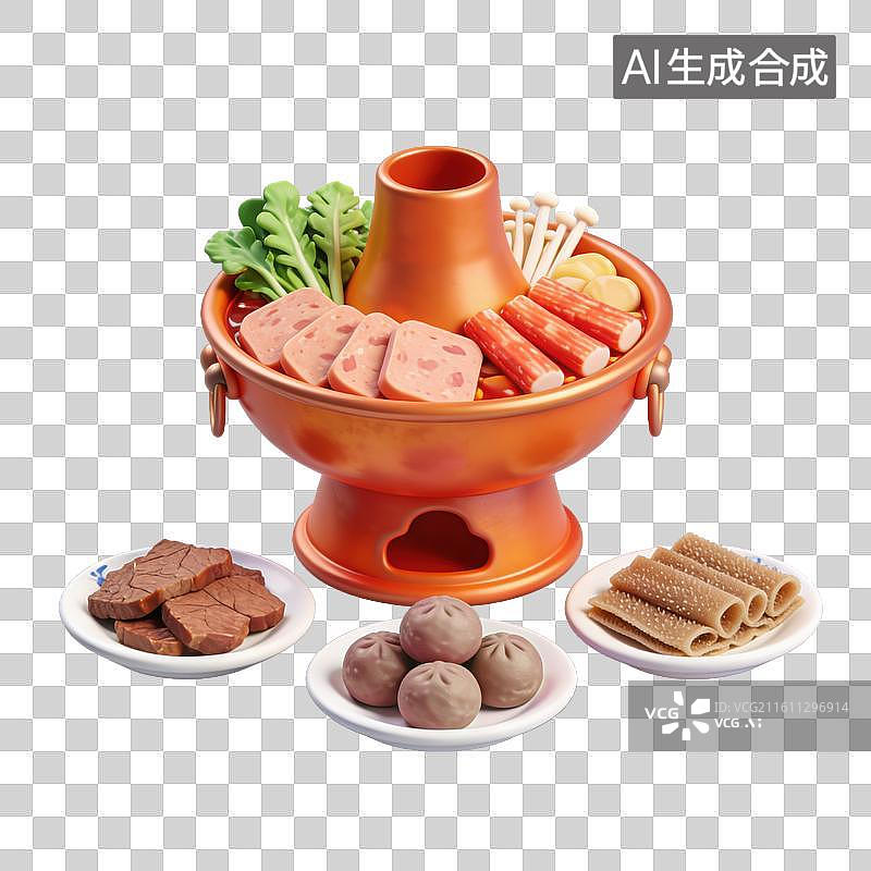 【AI数字艺术】3D立体春节过年冬天民俗涮羊肉火锅北京铜锅涮肉元素图片素材