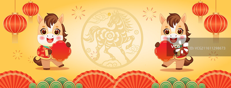 2026年马年午马吉祥物十二生肖元旦新年春节元旦中国风国潮插画图片素材