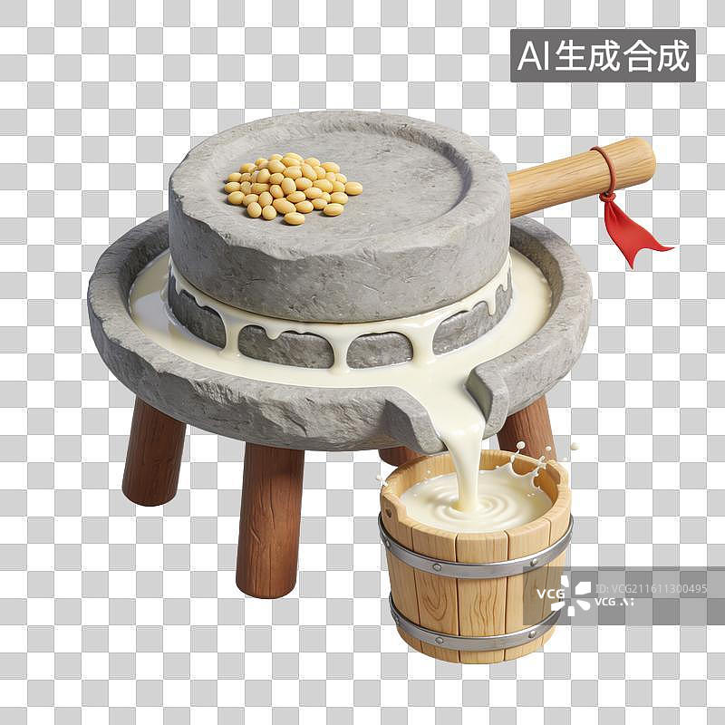 【AI数字艺术】3D立体传统石磨研磨黄豆豆浆元素图片素材