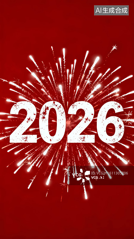 【AI数字艺术】红色背景烟花绽放2026图片素材