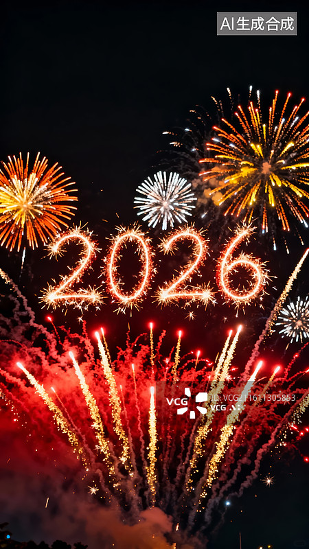 【AI数字艺术】2026新年烟花绽放夜空图片素材