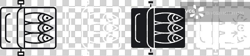 沙丁鱼罐头细线图标集图片素材