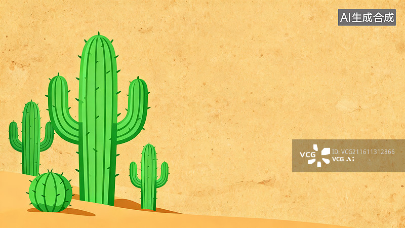 【AI数字艺术】沙漠中的绿色仙人掌群图片素材