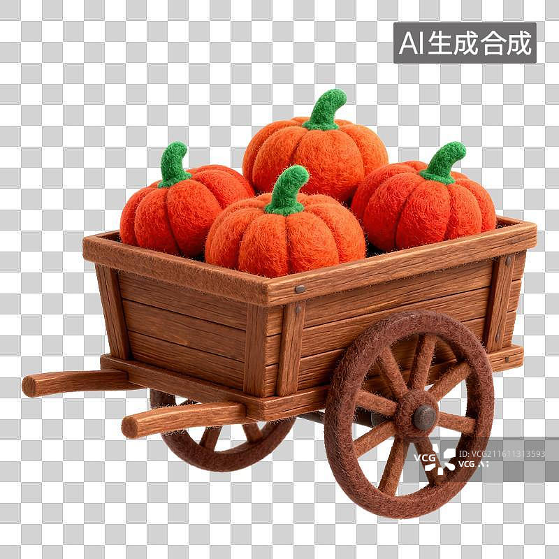 【AI数字艺术】3D毛毡材质装满南瓜小推车田园丰收元素图片素材