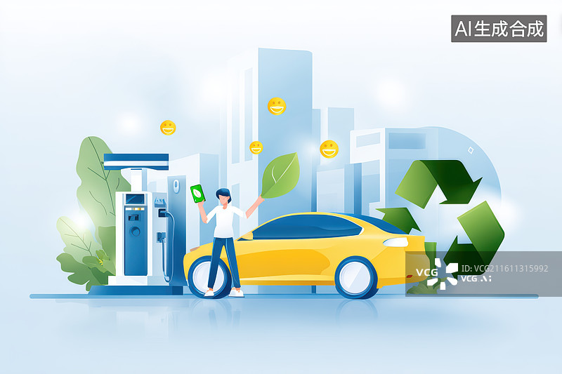【AI数字艺术】新能源汽车充电 绿色出行环保场景图片素材
