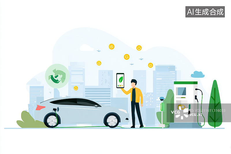 【AI数字艺术】新能源汽车充电 绿色出行环保场景图片素材