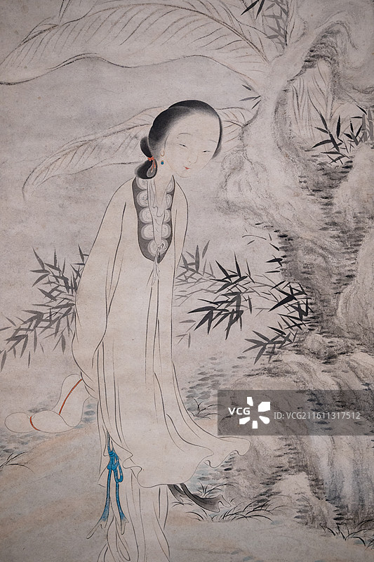 天津博物馆 清代后期人物画特展 清 胡锡珪 美人图屏 ‌纸本设色‌ 辛日年（1881）43岁图片素材