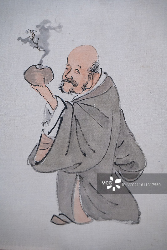 天津博物馆 清代后期人物画特展 清 吴昌硕 十八罗汉图卷 ‌纸本设色‌ 甲寅年（1914）71岁图片素材