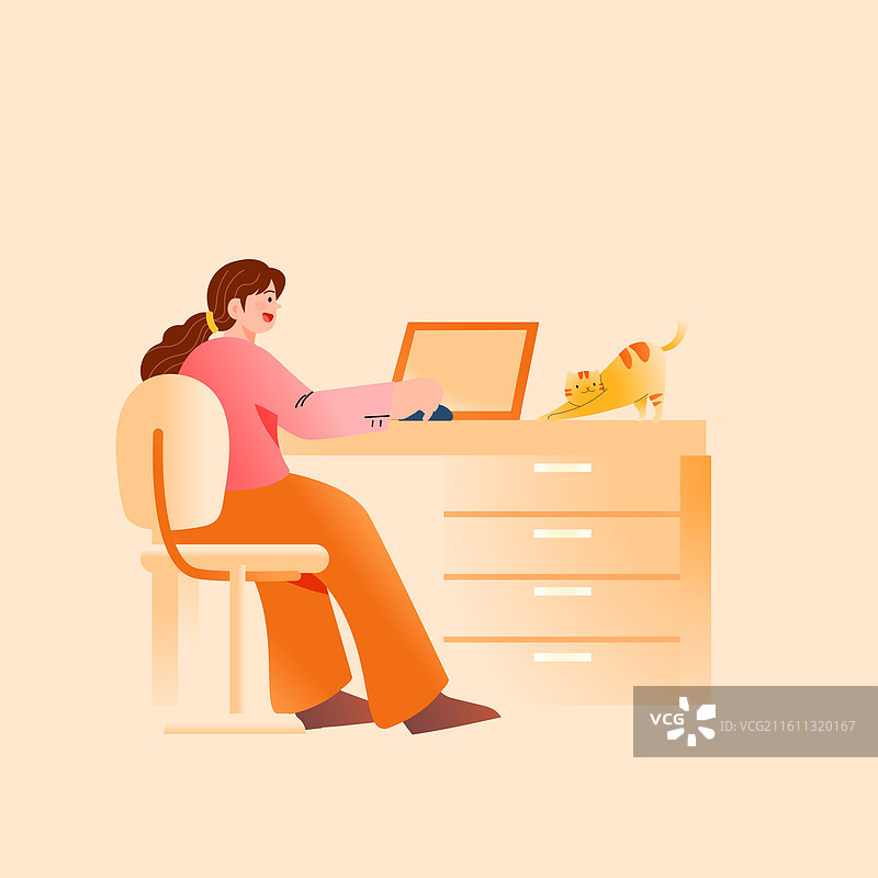 卡通远程办公互联网商务招商职业求职自由职业职场工作打工居家家庭房间室内生活方式背景渐变矢量插画图片素材