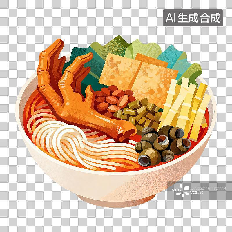 【AI数字艺术】鸭脚螺蛳粉插画图片素材