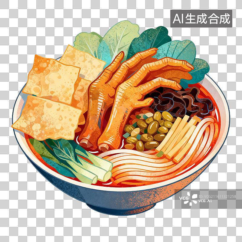 【AI数字艺术】鸭脚螺蛳粉插画图片素材