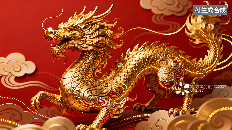 【AI数字艺术】金龙祥瑞设计图片素材