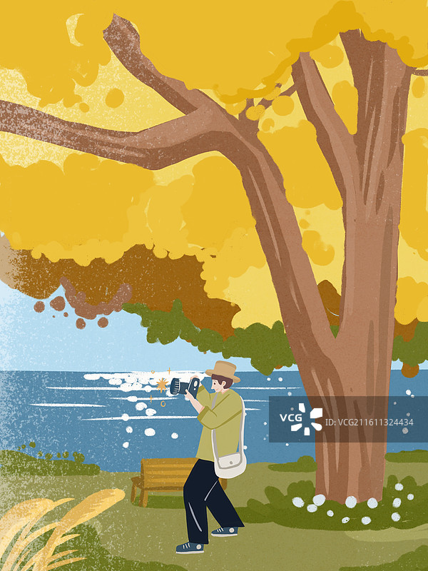 秋天拍照的人图片素材