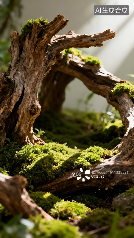 【AI数字艺术】苔藓覆盖的树根自然景观图片素材