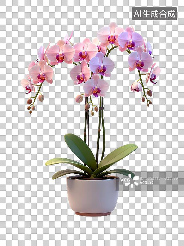 【AI数字艺术】白色花盆中的粉色蝴蝶兰图片素材