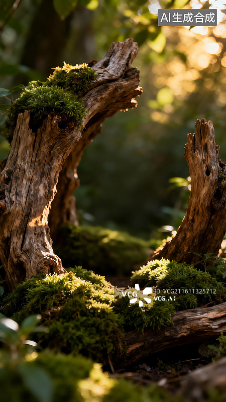 【AI数字艺术】苔藓覆盖的树根自然景观图片素材