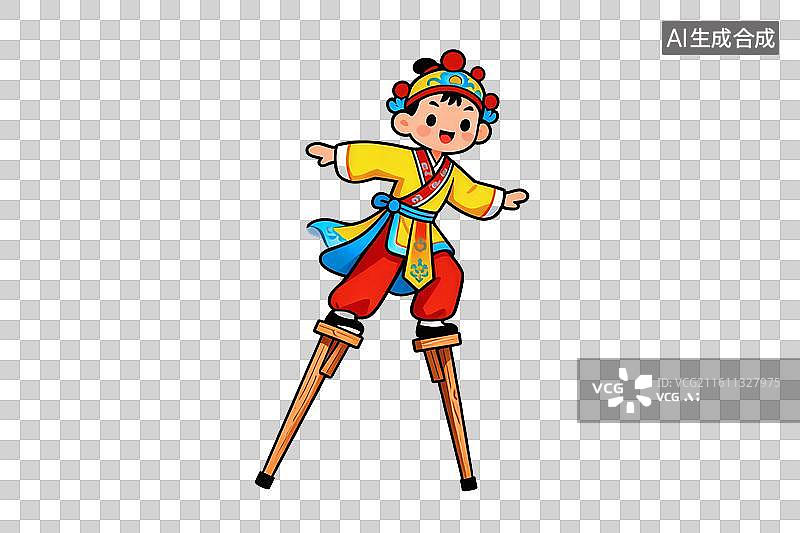 【AI数字艺术】卡通风格，踩高跷的艺术表演家PNG格式的免扣元素图片素材