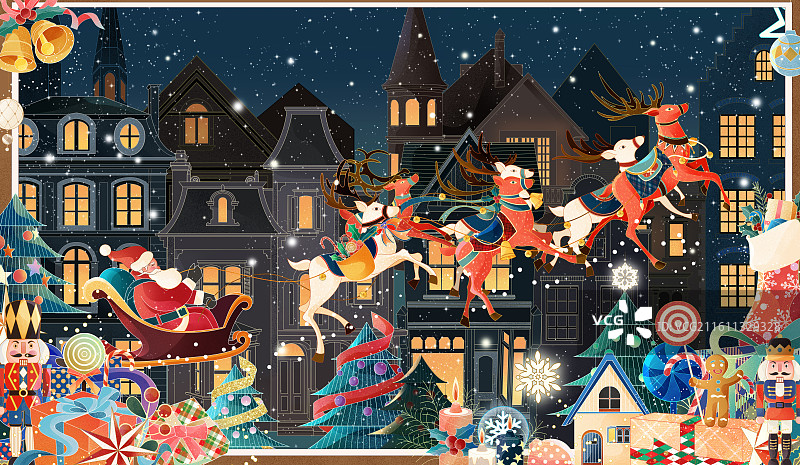 圣诞夜驯鹿雪橇巡礼图片素材