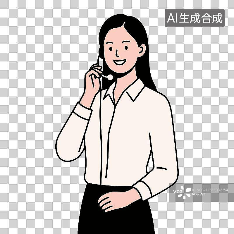 【AI数字艺术】[矢量EPS素材]佩戴耳机的职业女性客服代表图片素材