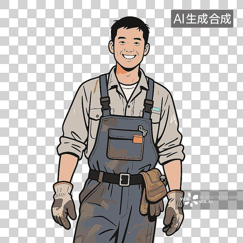 【AI数字艺术】[矢量EPS素材]穿着工装的微笑男性工人图片素材