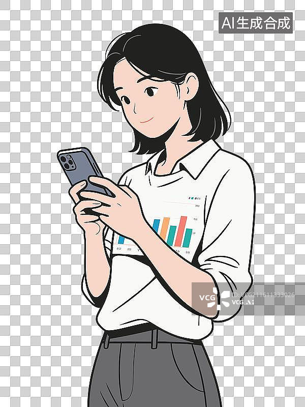 【AI数字艺术】[矢量EPS素材]职场女性使用手机查看图表图片素材