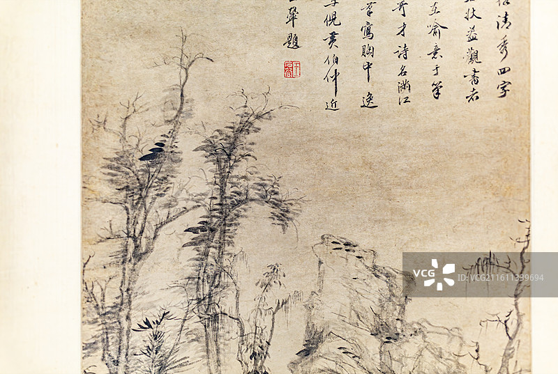 无锡博物院藏清恽寿平纸本墨笔刻露清秀图轴图片素材