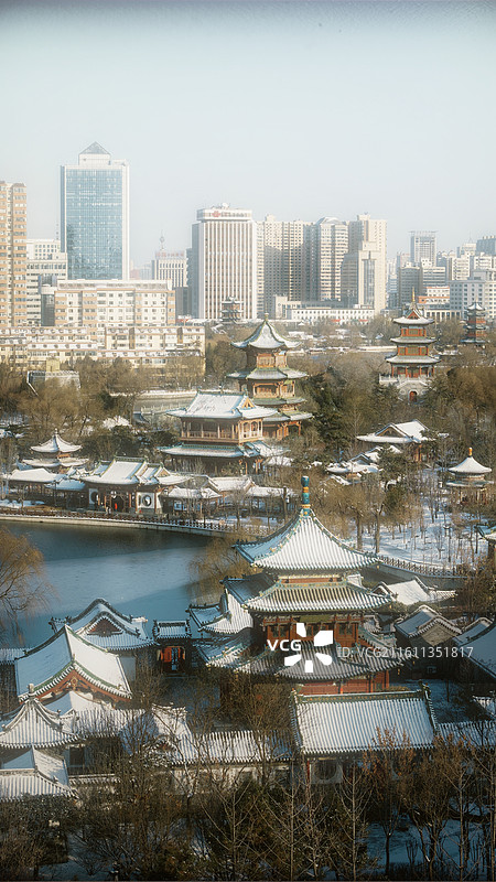 雪后迎泽公园水墨丹青图片素材