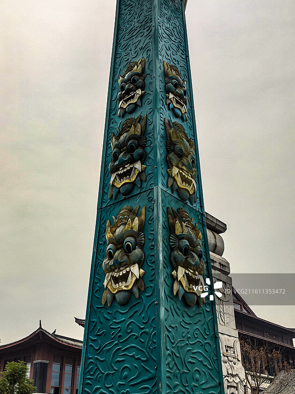 中国贵州遵义道真县中华仡佬文化园园区风光，仿古建筑群，全国唯一仡佬文化园图片素材