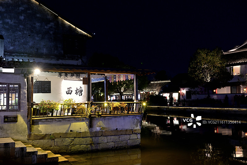 西塘古镇水乡夜色图片素材