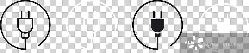 插头和电缆细线图标集图片素材