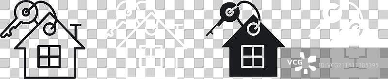 出售或出租房屋的细线图标集图片素材