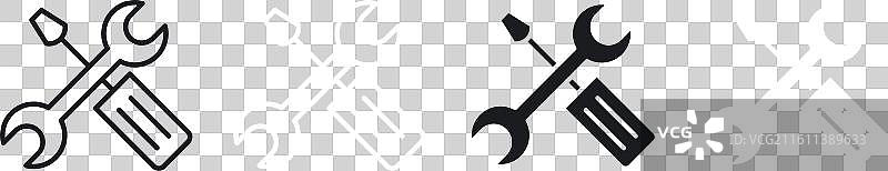 扳手和螺丝刀细线图标集图片素材