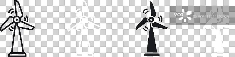 风力涡轮机细线图标集图片素材