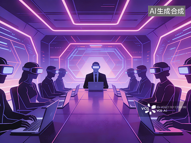 【AI数字艺术】虚拟现实会议场景图片素材