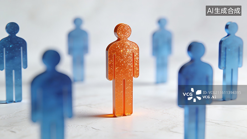 【AI数字艺术】橙色人形立于蓝色人群之中图片素材