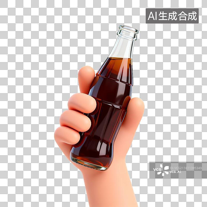 【AI数字艺术】手持玻璃瓶装深色饮料图片素材