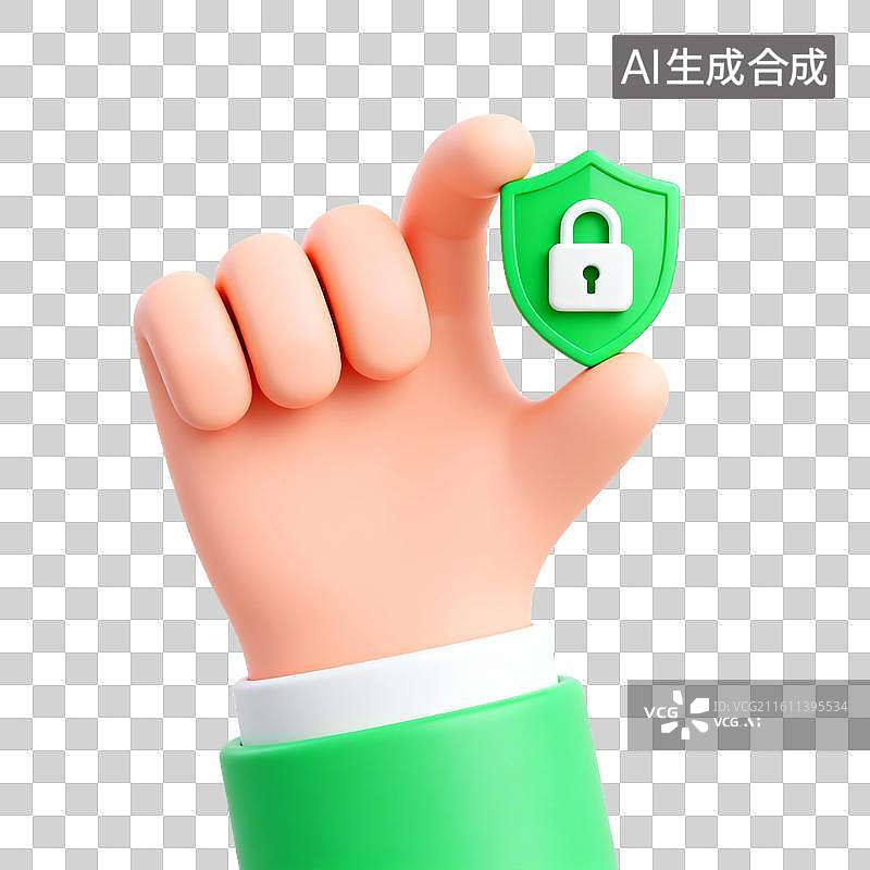 【AI数字艺术】手握绿色安全盾牌图片素材