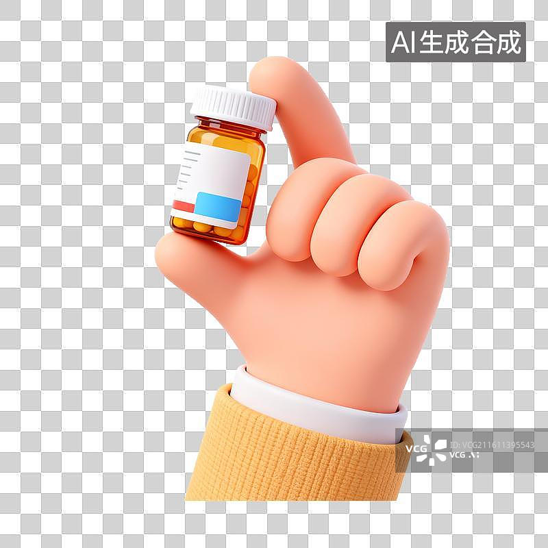【AI数字艺术】手持药瓶的卡通手图片素材