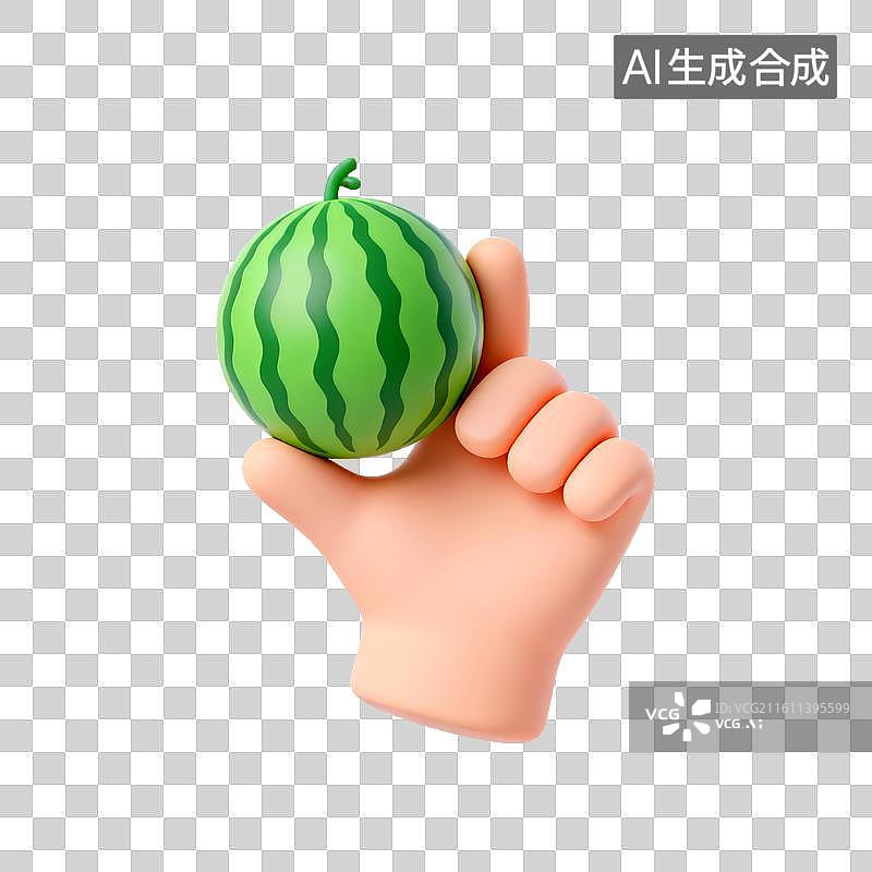 【AI数字艺术】手持西瓜的卡通手图片素材
