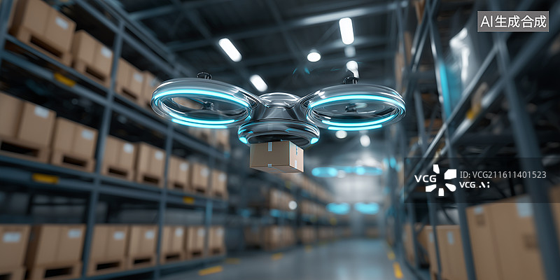 【AI数字艺术】仓库配送无人机图片素材