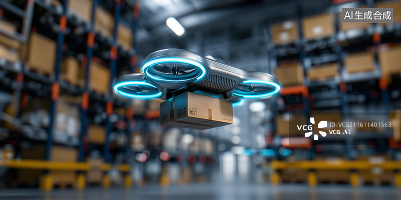 【AI数字艺术】仓库配送无人机图片素材