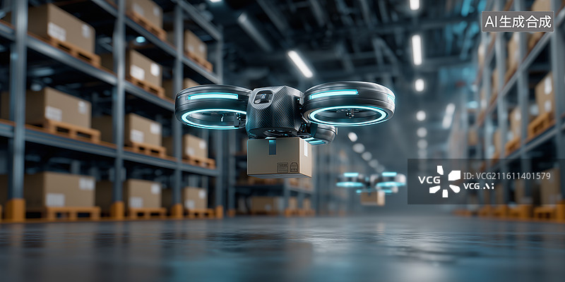 【AI数字艺术】仓库配送无人机图片素材