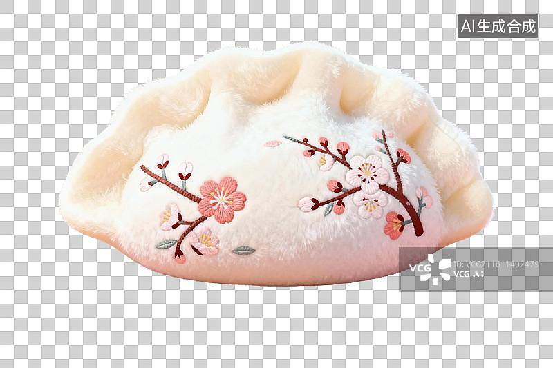 【AI数字艺术】卡通风格，一颗饺子，上面梅花图案PNG格式的免扣元素图片素材
