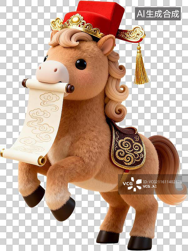 【AI数字艺术】卡通3D插画2026年马年吉祥语马到成功马年大吉设计元素免抠图形图片素材