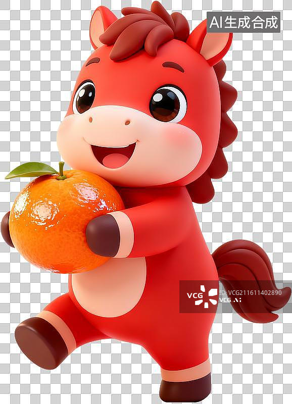 【AI数字艺术】卡通3D插画2026年马年吉祥语马到成功马年大吉设计元素免抠图形图片素材