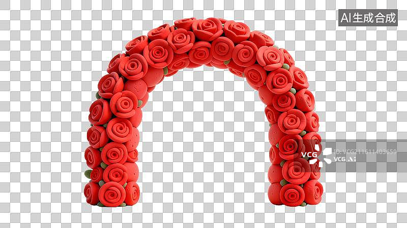 【AI数字艺术】红色玫瑰花拱门装饰 婚礼庆典玫瑰门素材图片素材